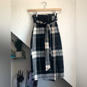 High Waisted Plaid Pencil Wrap Skirt
